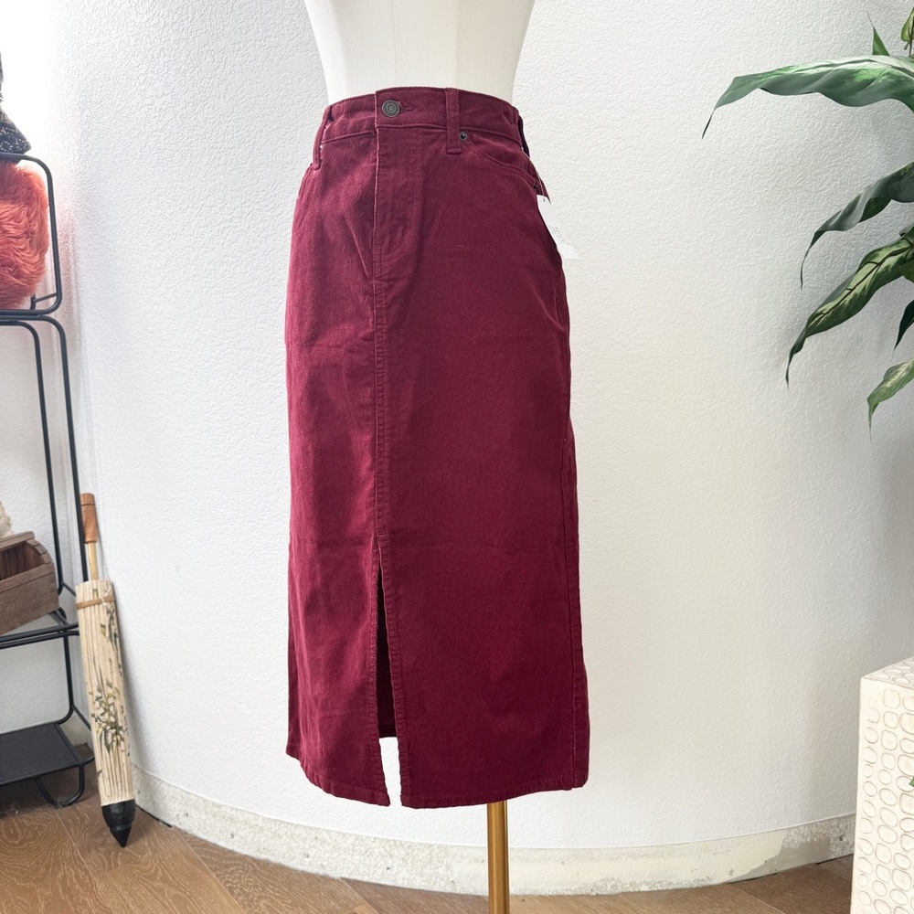 NWT Time & Tru Dark Red Cotton Corduroy Front Slit Pencil Midi Skirt S - Picture 4 of 7